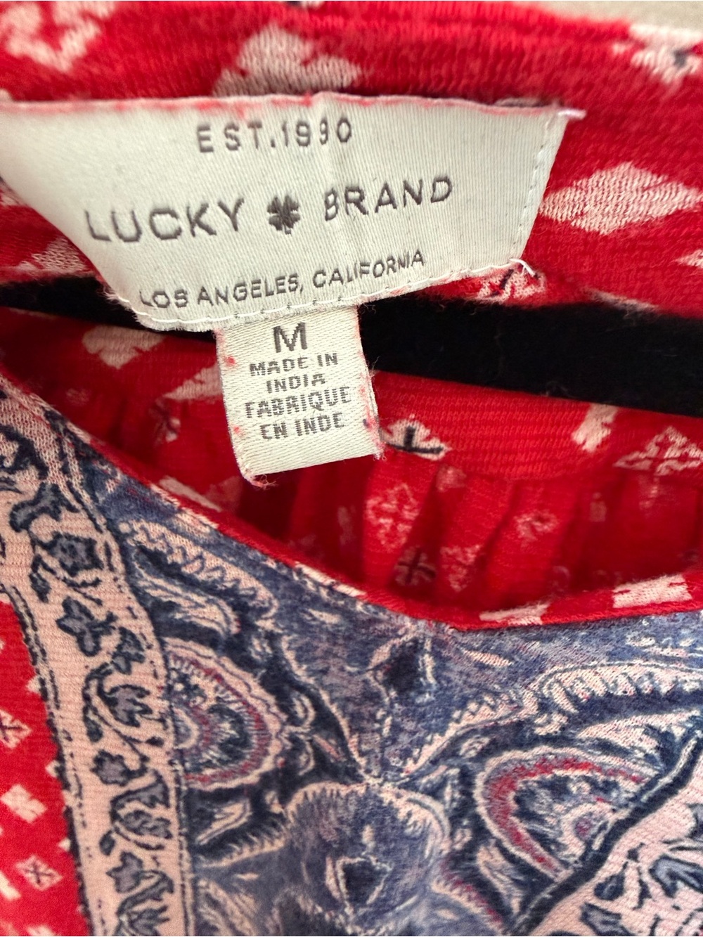 Lucky Brand Red and Navy Paisley Scoop Neck Top